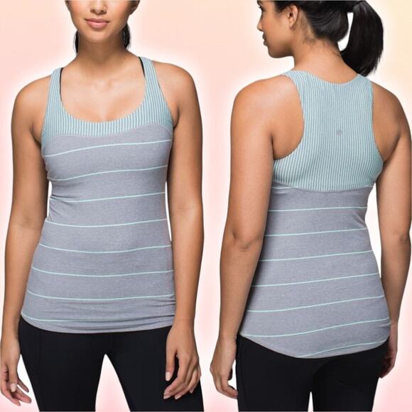 LULULEMON Run: First Base Tank Sz 6 Cliff Hanger Stripe Heathered Slate - Picture 1 of 8